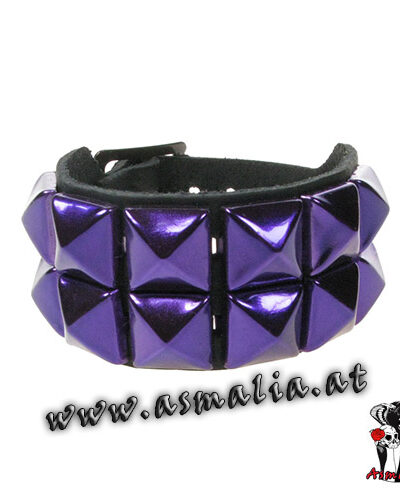 Pyramidennieten Armband 2-reihig metallic lila Leder AB009T