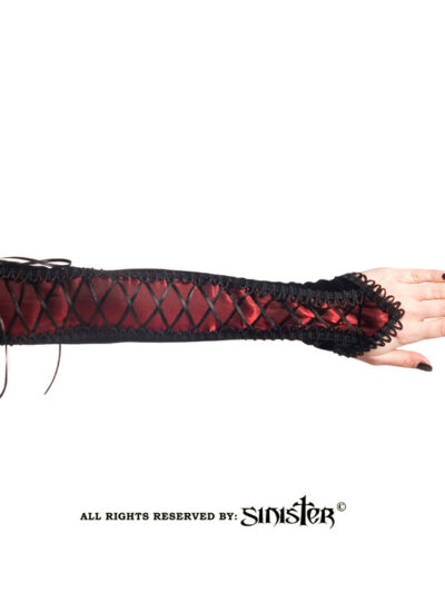 Samtarmstulpen mit Schnürung rot G058 - Velvet and tafetta gloves by Sinister im Gothic Shop Asmalia.jpg